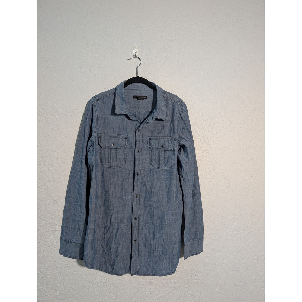 Calvin Klein Jeans Button Down Shirt Mens L Cotton Blue Chambray Pockets